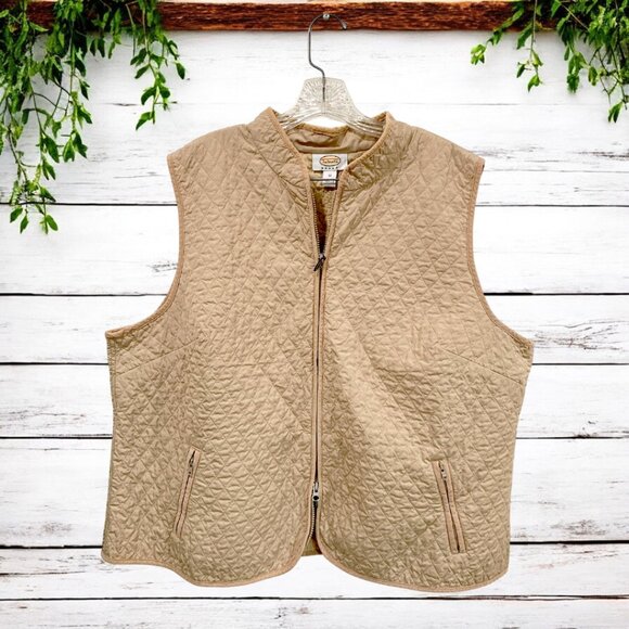 TALBOTS Vest Womens Quilted Zip Front Pockets Corduroy Trim Golden Tan size 3X - Picture 2 of 9